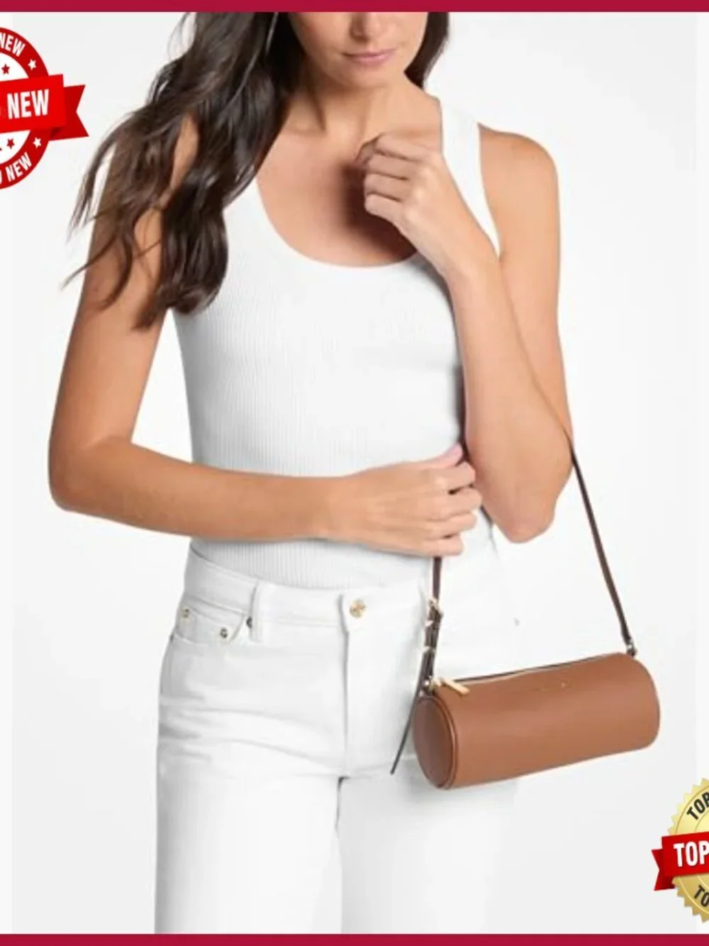 Leather Barrel Pouch with Shoulder Strap Zipper Closure Travel Case